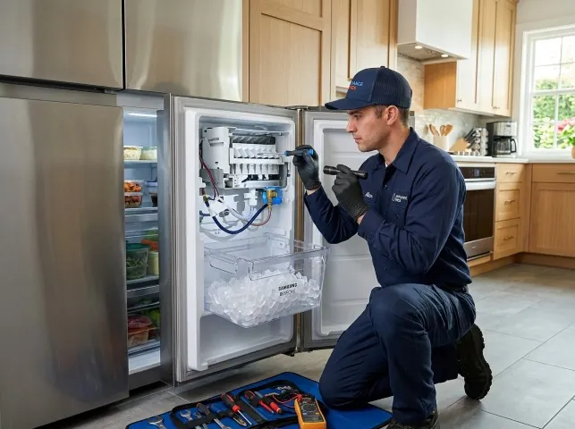Appliance Repair Hero technician repairing a refrigerator ice maker in Alton, VA