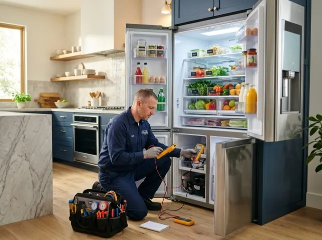 Appliance Repair Hero refrigerator technician testing a fridge on a Alton, VA service call